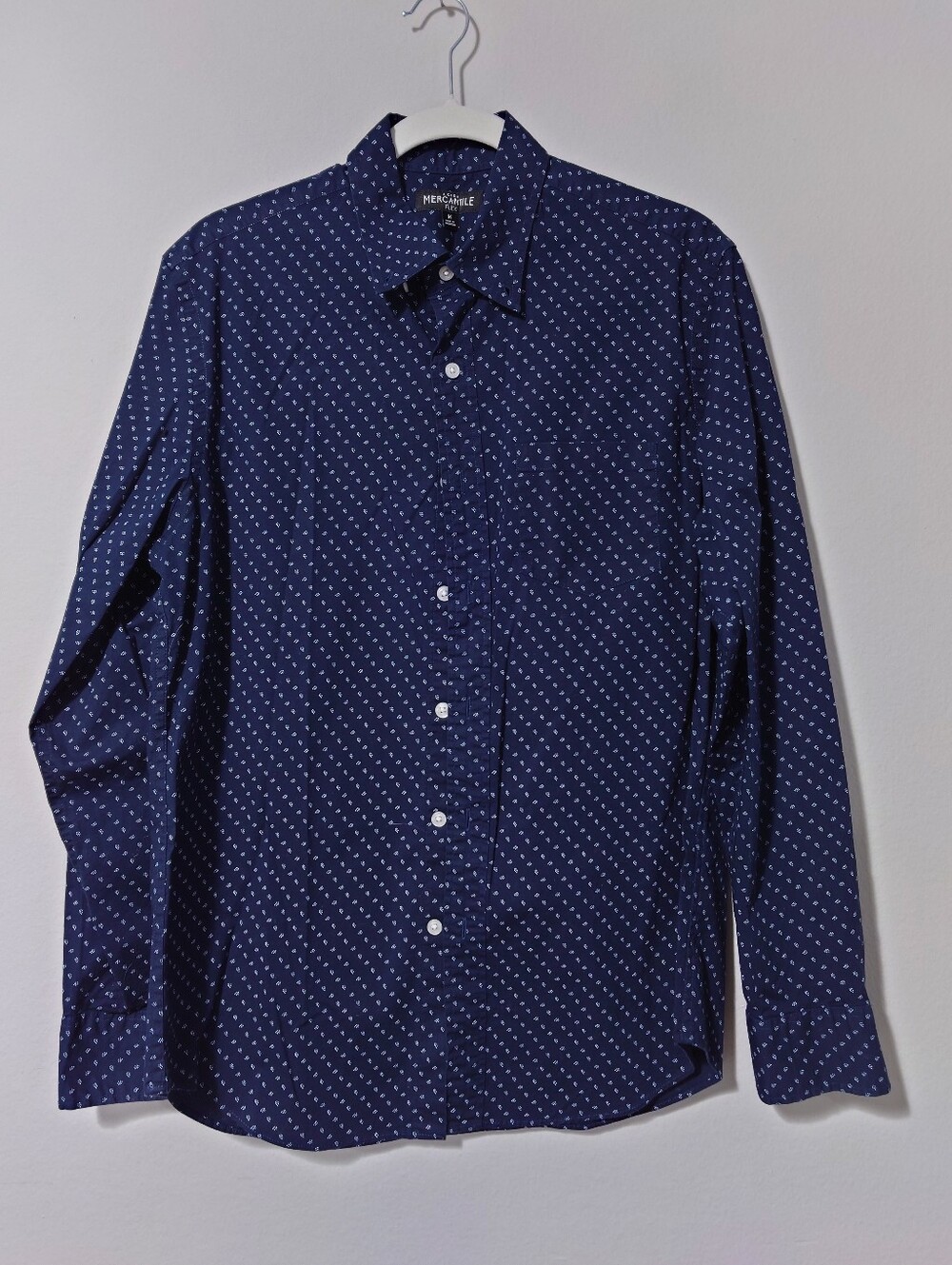 J.Crew Mercantile Flex Men’s M Navy Blue Micro Print Button Down Shirt
